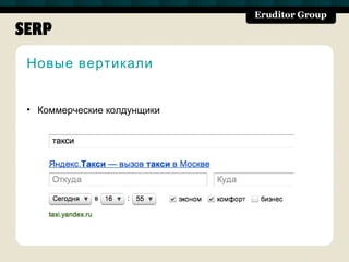 SERP
 Новые вертикали


 • Коммерческие колдунщики
 