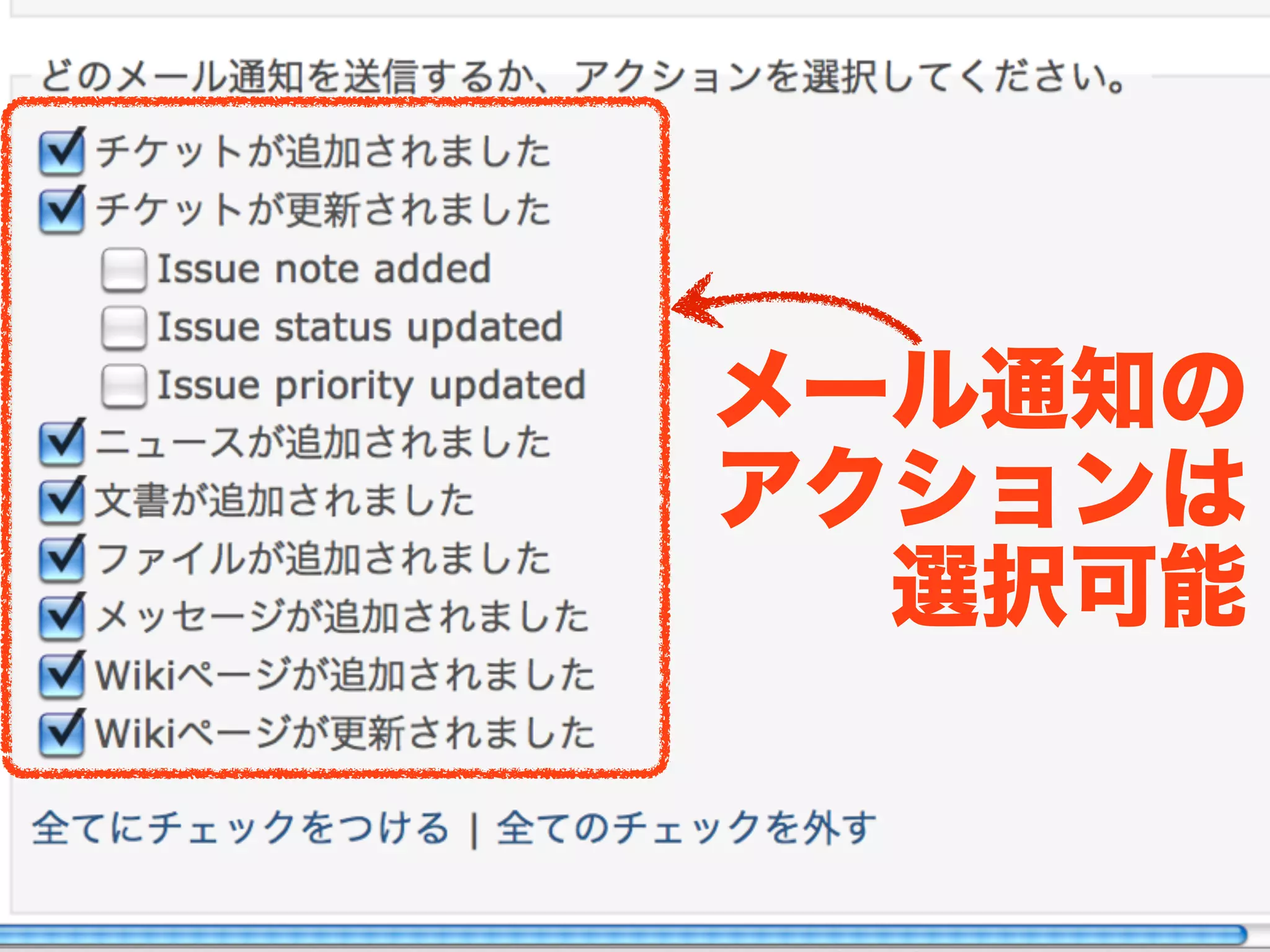 メール通知の
アクションは
  選択可能
 