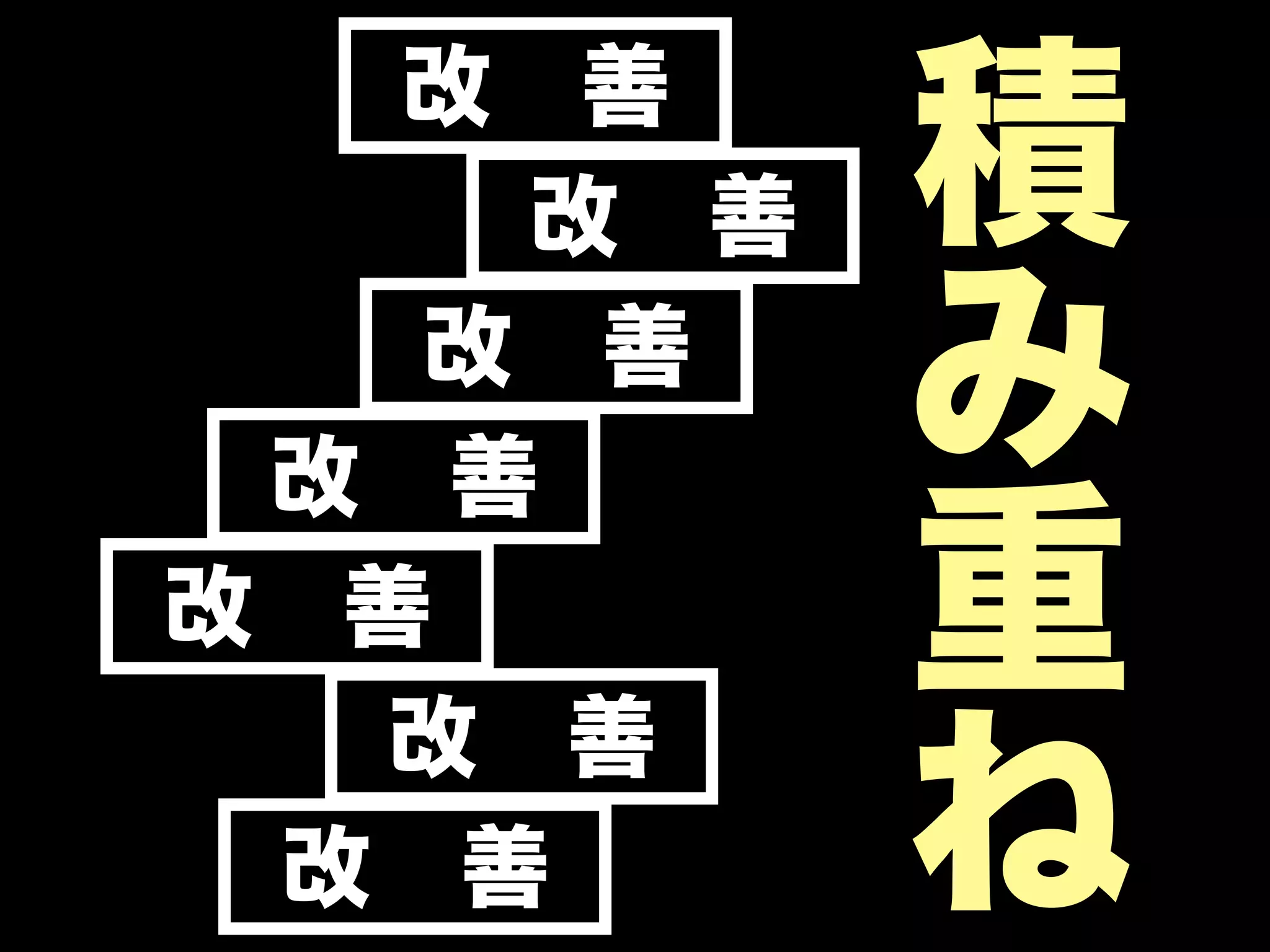 改 善
     改 善   積
   改 善
 改 善
           み
改 善
   改 善
           重
 改 善       ね
 