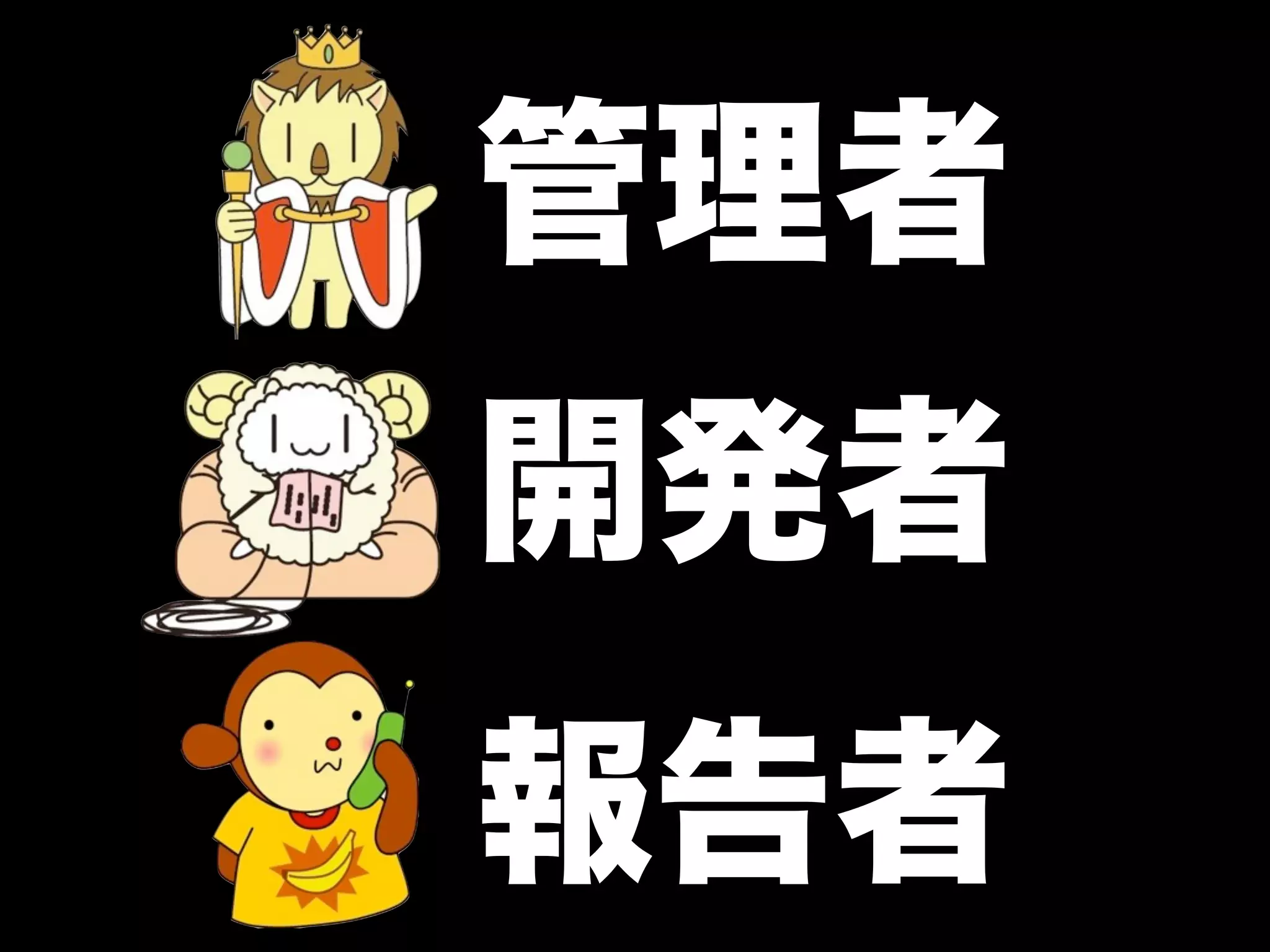 管理者
開発者
報告者
 