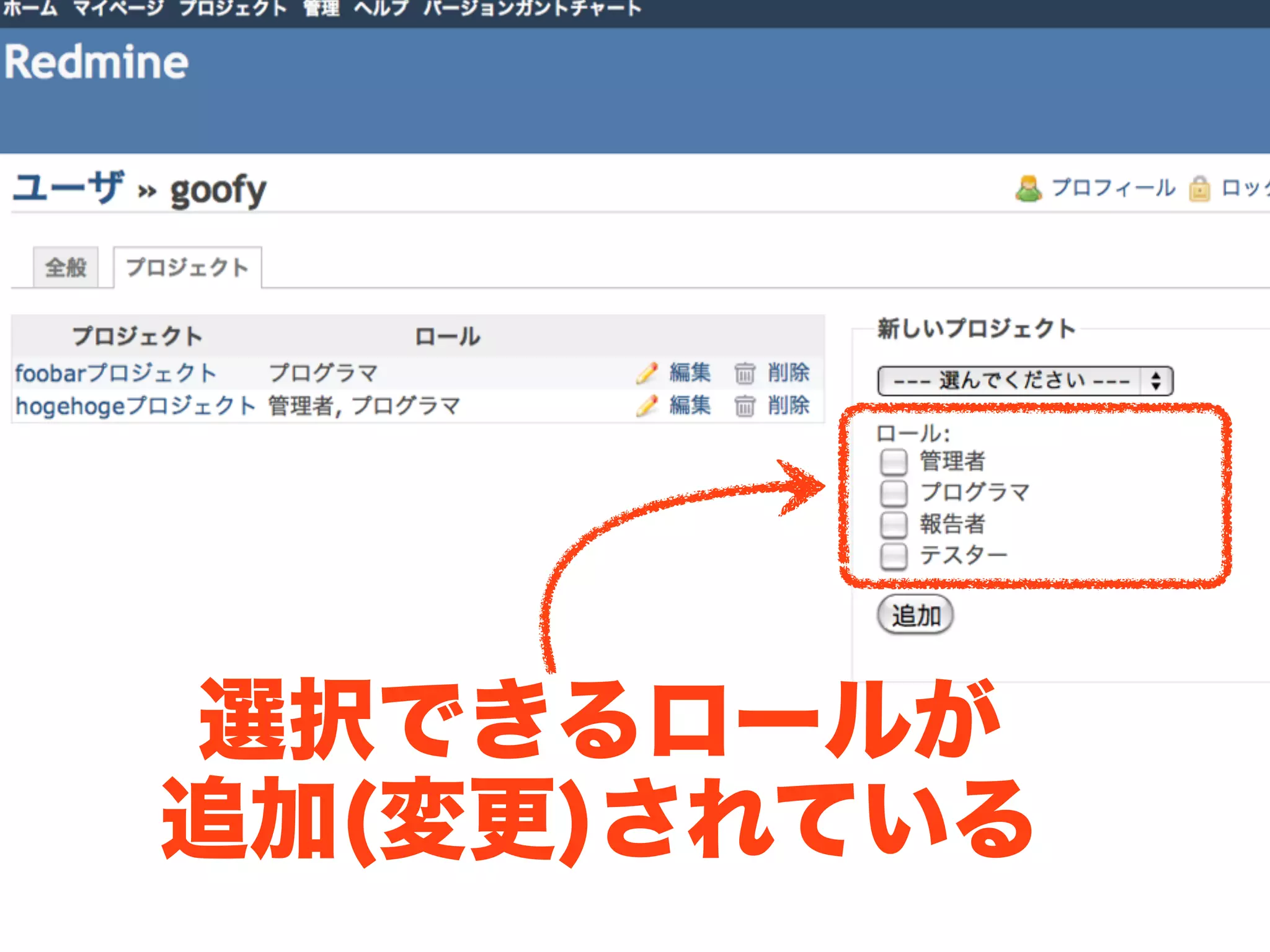 選択できるロールが
追加(変更)されている
 