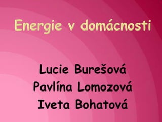 Energie v domácnosti Lucie Burešová Pavlína Lomozová Iveta Bohatová 