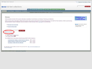 Vyhledávání v databázích – příklady
 1.   Potřebuji vyhledat informace z databáze SAGE na téma mediální gramotnost
      za posledních 5 let.
 2.   Cesta povede z webu knihovny.
 3.   Zvolím dotaz tak, abych co nejvíce urychlil vyhledávání, tzn. maximálně svůj
      dotaz zpřesním, zvolím advanced search, více následující stránky.




                                 SVI FSV UK 2010                                 45
 