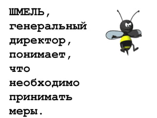 ШМЕЛЬ,
генеральный
директор,
понимает,
что
необходимо
принимать
меры.
 