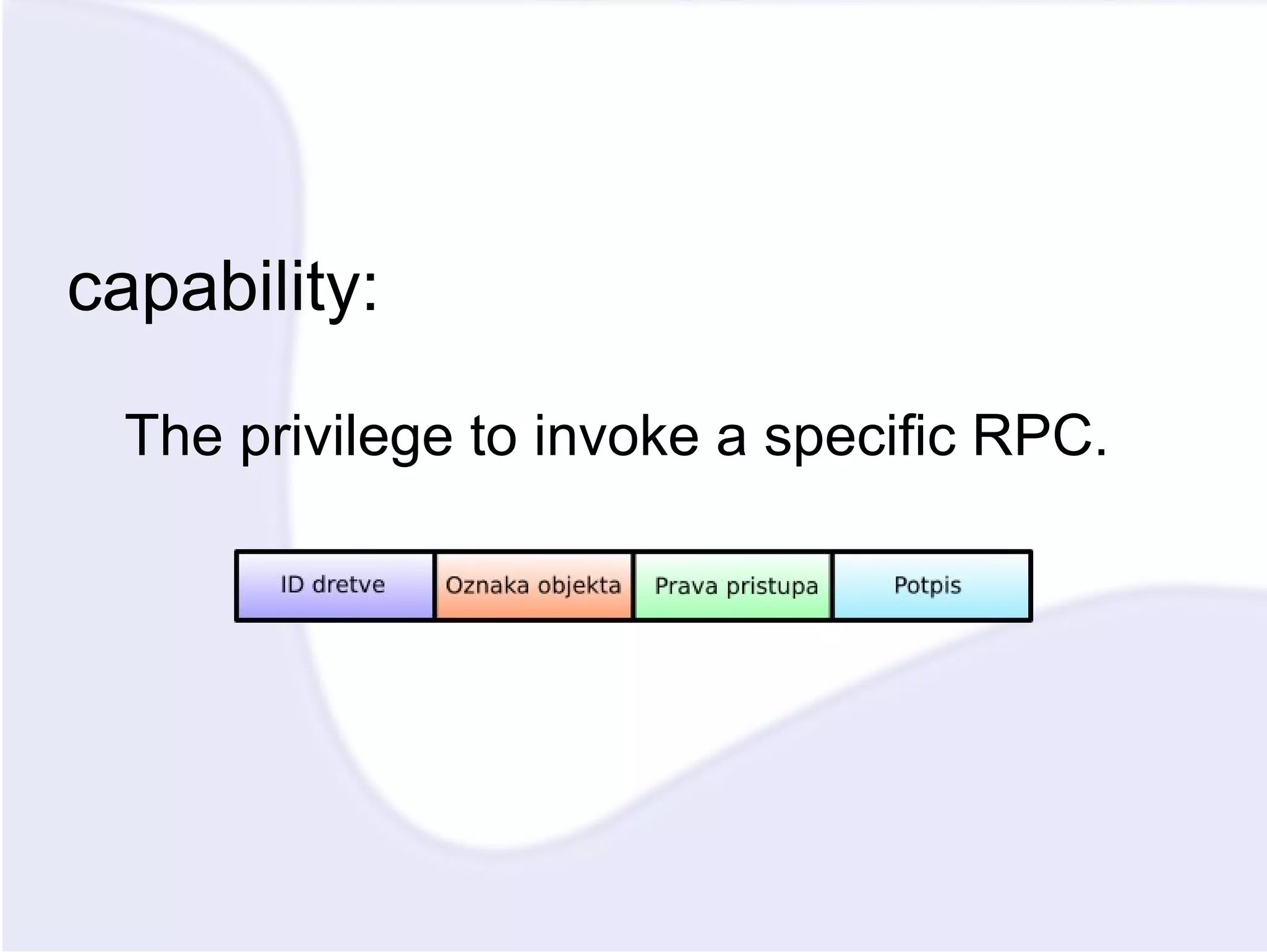 capability: The privilege to invoke a specific RPC. 