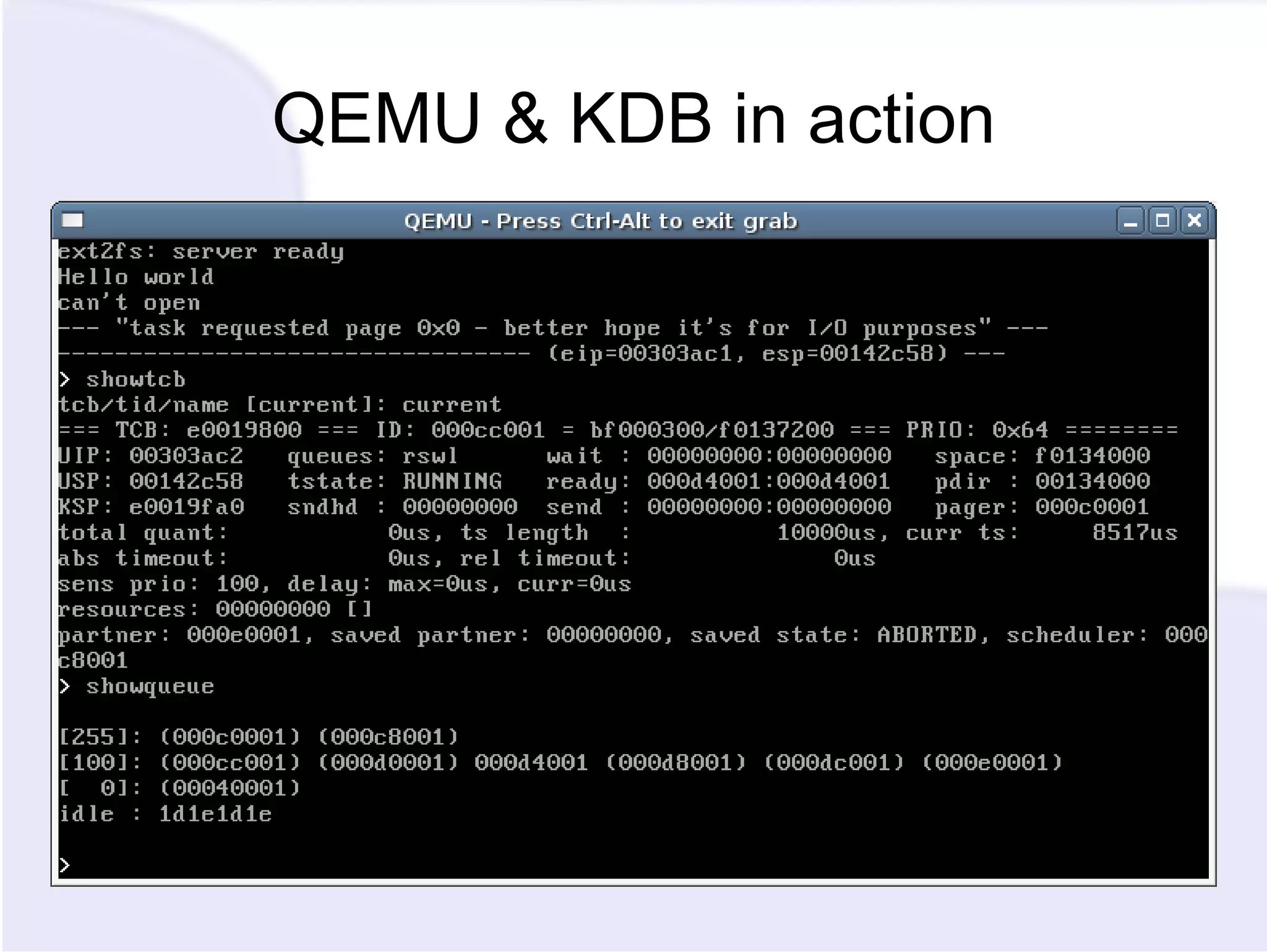 QEMU & KDB in action 