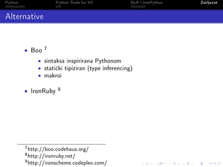 Python Tools for Visual Studio: Python na Microsoftovom .NET-u | PDF