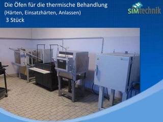 Die Öfen für die thermische Behandlung
(Härten, Einsatzhärten, Anlassen)
3 Stück
 