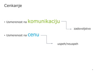 6
Cenkanje
• Usmerenost na komunikaciju
zadovoljstvo
• Usmerenost na cenu
uspeh/neuspeh
 