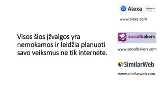Visos šios įžvalgos yra
nemokamos ir leidžia planuoti
savo veiksmus ne tik internete.
www.alexa.com
www.socialbakers.com
www.similarweb.com
 