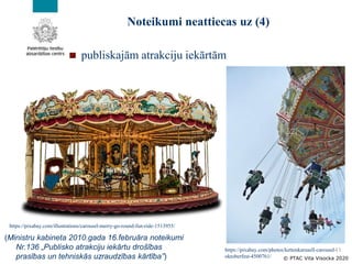 © PTAC Vita Visocka 2020
11
Noteikumi neattiecas uz (4)
publiskajām atrakciju iekārtām
(Ministru kabineta 2010.gada 16.feb...