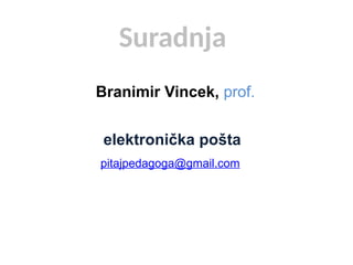 Suradnja
elektronička pošta
pitajpedagoga@gmail.com
Branimir Vincek, prof.
 