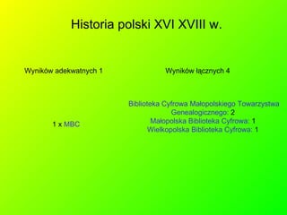 Historia polski XVI XVIII w.  Wyników adekwatnych 1 Biblioteka Cyfrowa Małopolskiego Towarzystwa Genealogicznego:  2  Małopolska Biblioteka Cyfrowa:  1  Wielkopolska Biblioteka Cyfrowa:  1  Wyników łącznych 4 1 x  MBC 