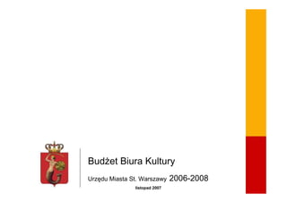 BudŜet Biura Kultury
                               2006-2008
Urzędu Miasta St. Warszawy                 1

               listopad 2007