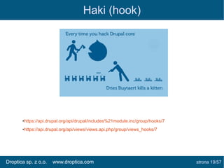 Haki (hook)

●

https://api.drupal.org/api/drupal/includes%21module.inc/group/hooks/7

●

https://api.drupal.org/api/views...