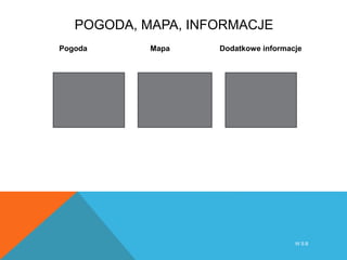 POGODA, MAPA, INFORMACJE
Pogoda Mapa Dodatkowe informacje
W S B
 