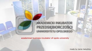made by tania halushka
academical business incubator of opole university
 