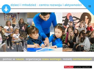 dzieci
11
dzieci i młodzież - centra rozwoju i aktywności
pomoc w nauce,  organizacja czasu wolnego,  rozwój zainteresowań
 