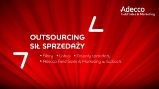 Filary Usługi Zespoły sprzedaży
Adecco Field Sales & Marketing w liczbach
OUTSOURCING
SIŁ SPRZEDAŻY
 