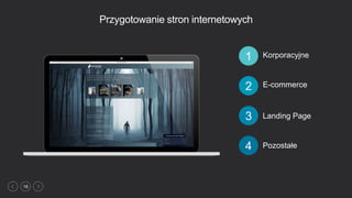 18
Przygotowanie stron internetowych
Pozostałe4
Korporacyjne1
Landing Page3
E-commerce2
 