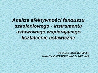 Analiza efektywności funduszu
szkoleniowego - instrumentu
ustawowego wspierającego
kształcenie ustawiczne
Karolina MAĆKOWIAK
Natalia ONOSZKOWICZ-JACYNA
 