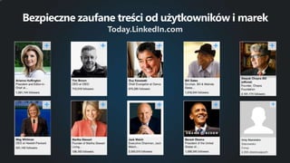Today.LinkedIn.com
Bezpieczne zaufane treści od użytkowników i marek
5
Imię Nazwisko
Stanowisko
Firma
2,000 obserwujących
 
