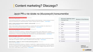 Content marketing? Dlaczego?
Język PR-u nie działa na (kluczowych) konsumentów
prNews.pl
adamsherk.com
 