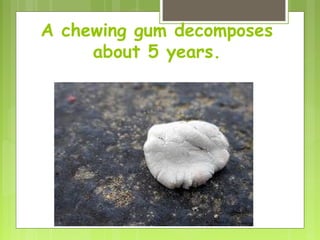 A chewing gum decomposes
about 5 years.
 