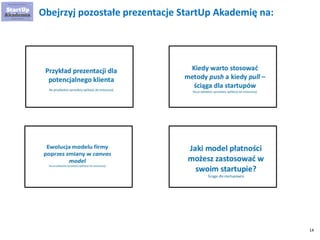 14 
Obejrzyj pozostałe prezentacje StartUp Akademię na:  