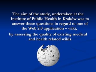 <ul><li>The aim of the study, undertaken at the Institute of Public Health in Kraków was to answer these questions in rega...