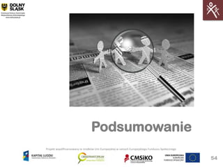Podsumowanie
Projekt współfinansowany ze środków Unii Europejskiej w ramach Europejskiego Funduszu Społecznego


                                                                                                    54
 