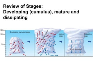 Review of Stages:
Developing (cumulus), mature and
dissipating

 