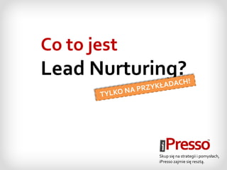 Co to jest
Lead Nurturing?
Skup się na strategii i pomysłach,
iPresso zajmie się resztą.
NurturingNurturing?Nurturing?
 
