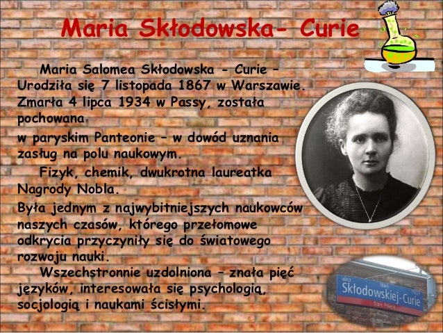 Prezentacja maria skłodowska curie patroni naszych ulic mscpnu