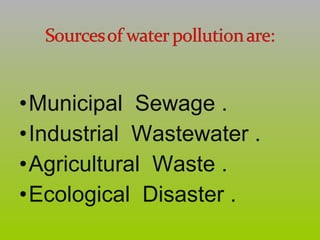 •Municipal Sewage . 
•Industrial Wastewater . 
•Agricultural Waste . 
•Ecological Disaster . 
 