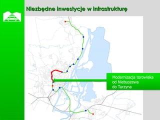    Niezbędne inwestycje w infrastrukturę




                                   Modernizacja torowiska
                                   od Niebuszewa
                                   do Turzyna
 