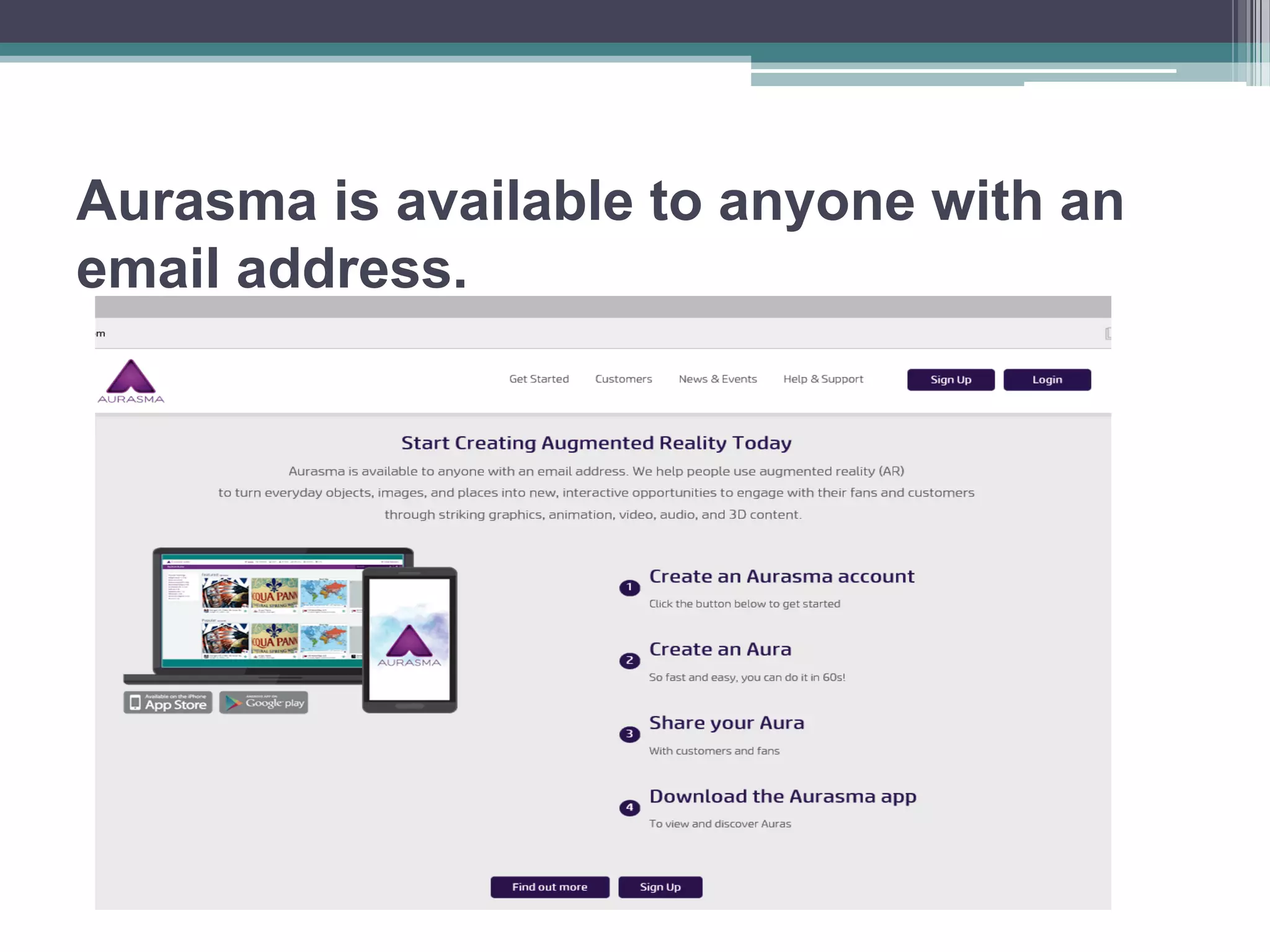 Aurasma is available to anyone with an
email address.
 