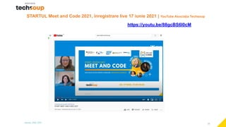 22
STARTUL Meet and Code 2021, înregistrare live 17 iunie 2021 | YouTube Asociația Techsoup
https://youtu.be/88gcBS6I0cM
 
