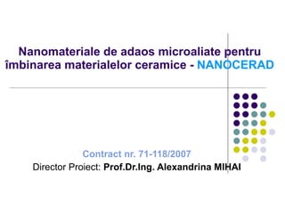 Nanomateriale de adaos microaliate pentru îmbinarea materialelor ceramice -  NANOCERAD Contract nr. 71-118 /2007 Director  Proiect :  Prof.Dr.Ing. Alexandrina MIHAI 