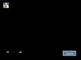 Placa de reţea/Modem-ul
Scopul plăcii de reţea este de a realiza conexiunea dintre un calculator şi o reţea locală
la care acesta este conectat. Placa de reţea reprezintă legătura fizică dintre cablul de reţea şi
magistrala internă a sistemului. Exista trei variante de plăci disponibile pe piaţă: 8-bit, 16-bit şi
32-bit. Cu cât este mai mare numărul de biţi pe care se face transferul de date, cu atât viteza de
transmisie suportată de placa de reţea este mai mare. Majoritatea plăcilor din acest moment
suportă transfer de 10/100MBps, viteza de transmisie fiind determinată automat în funcţie de
capabilităţile plăcii de reţea de la celălalt capăt al conexiunii.
• Termenul „modem” este o prescurtare a expresiei „MOdulator-DEModulator”, care
desemnează operaţiile efectuate de acest dispozitiv. Scopul unui modem este de a transmite
informaţii în format digital prin intermediul liniilor telefonice. Modemul, la transmiterea
datelelor in exterior (linia telefonica), modulează informaţiile într-un format compatibil cu
linia telefonică, în timp ce la primirea datelor din exterior demodulează semnalul pentru a
obţine forma iniţială a datelor. Modemurile fără cablu convertesc informaţiile digitale în
semnale radio şi invers.
• Viteza de transmisie suportată de modemuri începe de la 300Bps (echivalentă cu transmiterea
a 30 de caractere pe secundă, ceea ce depăşeşte viteza de tastare) până la 56kBps.
Cuprins
 