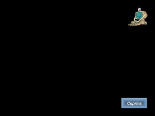 Introducere
Calculatorul este, în esenţă, un ansamblu de componente cu funcţionare
specifică avînd ca scop prelucrarea datelor. Componentele ansamblului se împart în
două mari categorii:
– hardware (resursele fizice ce constituie partea de echipament a sistemului de
calcul),
– software (resursele logice ale unui sistem de calcul, instrucţiuni, date care
formează programe, aplicaţii).
Calculatorul este o maşină programabilă, cu două caracteristici:
– răspunde într-un mod bine definit la un set de instrucţiuni bine definite,
– execută o secvenţă de instrucţiuni înregistrată (program).
Cuprins
 