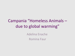 Campania “Homeless Animals – due to global warming” Adelina Enache  Romina Faur 