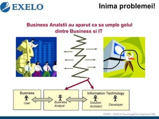 Inima problemei !  Business Anal stii au aparut ca sa umple golul dintre  Business  si  IT  