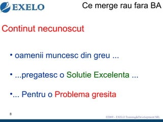 Ce merge rau fara BA Continut necunoscut oamenii muncesc din greu ... ...pregatesc o  Solutie Excelenta  ... ... Pentru o  Problema gresita 