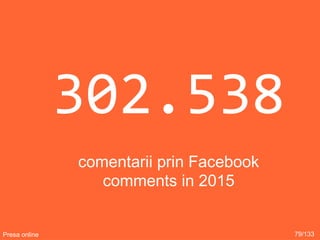 302.538
comentarii prin Facebook
comments in 2015
79/133Presa online
 