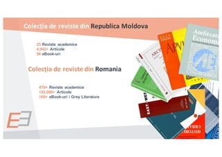 470+ Reviste academice
122,000+ Articole
160+ eBook-uri / Grey Literature
Colecția de	reviste din	Romania
Colecția de	reviste din	Republica Moldova
25 Reviste academice
4,942+ Articole
56 eBook-uri
 