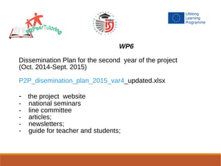 •
WP6
Dissemination Plan for the second year of the project
(Oct. 2014-Sept. 2015)
P2P_disemination_plan_2015_var4_updated...