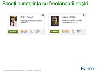 Faceţi cunoştinţă cu freelancerii noştri




© 2000-2013 Elance, Inc. Elance proprietary and confidential. Do Not Distribute.
 