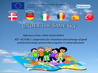 Reference # 2016-1-RO01-KA219-024453
Cofinanțat din Programul Erasmus+ al Uniunii
Europene
KEY –ACTION 2: cooperation for innovation and exchange of good
practices/strategic partnership programs in school education
 