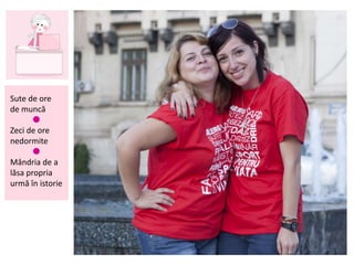 Sute de ore
de muncă

Zeci de ore
nedormite

Mândria de a
lăsa propria
urmă în istorie
 
